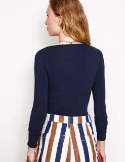 T-Shirts & Tanks | Tops & Blouses-Boden Double Layer Scoop Long Sleeve- Navy