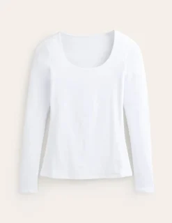 T-Shirts & Tanks | Tops & Blouses-Boden Double Layer Scoop Long Sleeve- White