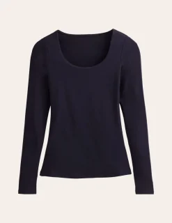 T-Shirts & Tanks | Tops & Blouses-Boden Double Layer Scoop Long Sleeve- Navy