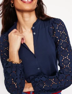 T-Shirts & Tanks | Tops & Blouses-Boden Eden Broderie Blouse- Navy