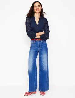 T-Shirts & Tanks | Tops & Blouses-Boden Eden Broderie Blouse- Navy