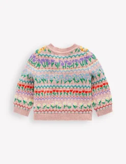 Sweaters & Cardigans-Boden Edie Fair Isle Cardigan-Bubblegum Pink Flowers BubblegumPinkFlowers