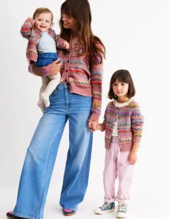 Sweaters & Cardigans-Boden Edie Fair Isle Cardigan-Bubblegum Pink Flowers BubblegumPinkFlowers