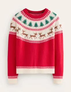 Sweaters & Cardigans-Boden Edie Fair Isle Sweater-Red, Reindeers Red,Reindeers