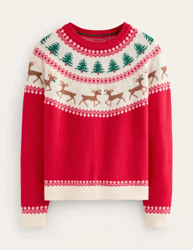 Sweaters & Cardigans-Boden Edie Fair Isle Sweater-Red, Reindeers Red,Reindeers