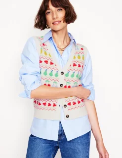 Sweaters & Cardigans-Boden Edie Fair Isle Waistcoat-Ecru Marl, Fruit EcruMarl,Fruit