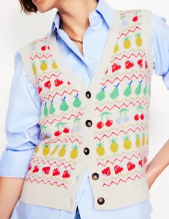 Sweaters & Cardigans-Boden Edie Fair Isle Waistcoat-Ecru Marl, Fruit EcruMarl,Fruit