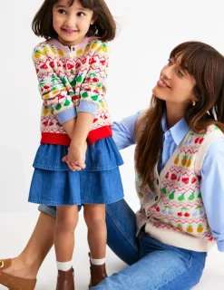 Sweaters & Cardigans-Boden Edie Fair Isle Waistcoat-Ecru Marl, Fruit EcruMarl,Fruit