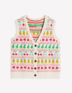 Sweaters & Cardigans-Boden Edie Fair Isle Waistcoat-Ecru Marl, Fruit EcruMarl,Fruit