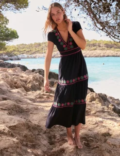 Dresses & Jumpsuits | Midi-Boden Elara Embroidered Jersey Dress- Navy