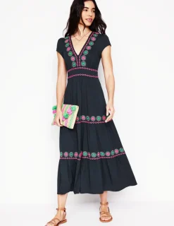 Dresses & Jumpsuits | Midi-Boden Elara Embroidered Jersey Dress- Navy
