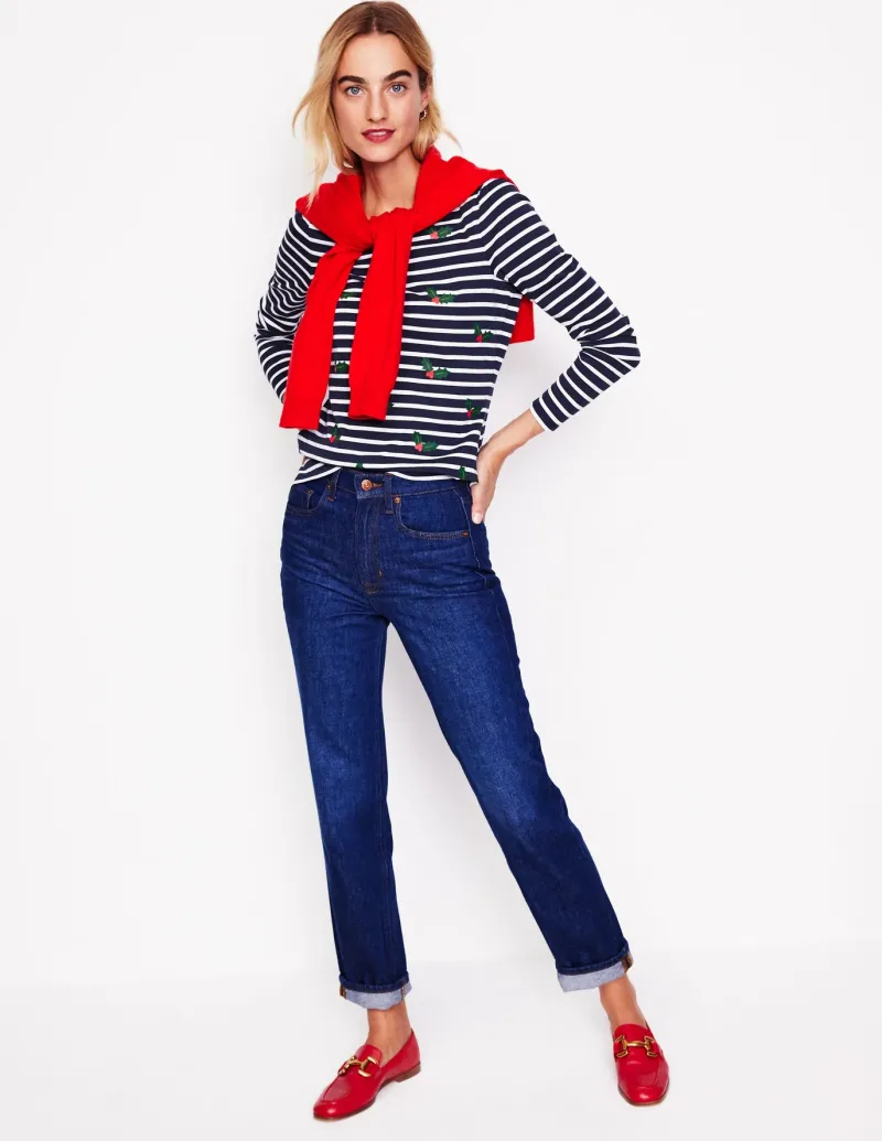 T-Shirts & Tanks | Tops & Blouses-Boden Ella Long Sleeve Breton -Navy, Holly Stripe Navy,HollyStripe