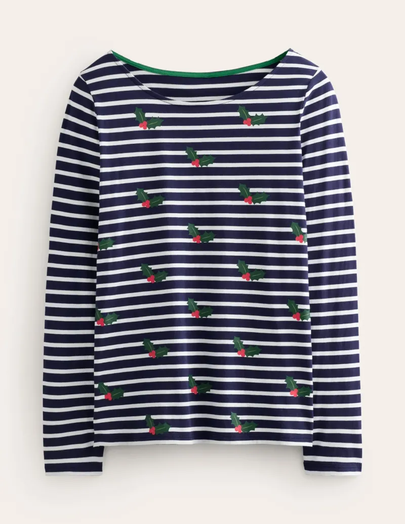 T-Shirts & Tanks | Tops & Blouses-Boden Ella Long Sleeve Breton -Navy, Holly Stripe Navy,HollyStripe