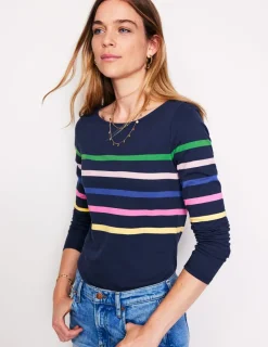 T-Shirts & Tanks | Tops & Blouses-Boden Ella Long Sleeve Breton-French Navy and Rainbow FrenchNavyandRainbow