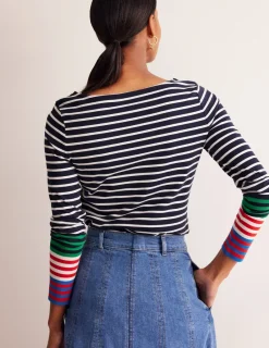 T-Shirts & Tanks | Tops & Blouses-Boden Ella Long Sleeve Breton-French Navy, Ivory Multi Cuff FrenchNavy,IvoryMultiCuff
