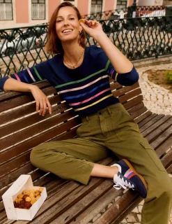 T-Shirts & Tanks | Tops & Blouses-Boden Ella Long Sleeve Breton-French Navy and Rainbow FrenchNavyandRainbow