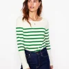 T-Shirts & Tanks | Tops & Blouses-Boden Ella Long Sleeve Breton-Ivory, Rich Emerald Ivory,RichEmerald
