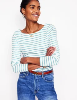 T-Shirts & Tanks | Tops & Blouses-Boden Ella Long Sleeve Breton-Ivory, Duck Egg Blue Ivory,DuckEggBlue