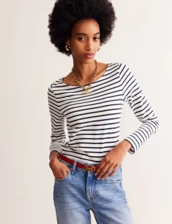 T-Shirts & Tanks | Tops & Blouses-Boden Ella Long Sleeve Breton-Ivory, Navy Ivory,Navy
