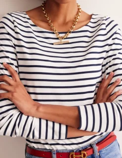 T-Shirts & Tanks | Tops & Blouses-Boden Ella Long Sleeve Breton-Ivory, Navy Ivory,Navy