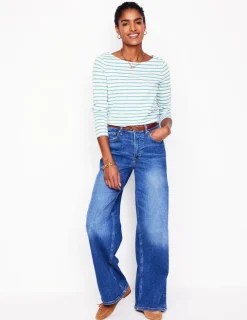 T-Shirts & Tanks | Tops & Blouses-Boden Ella Long Sleeve Breton-Ivory, Duck Egg Blue Ivory,DuckEggBlue