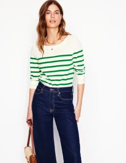 T-Shirts & Tanks | Tops & Blouses-Boden Ella Long Sleeve Breton-Ivory, Rich Emerald Ivory,RichEmerald