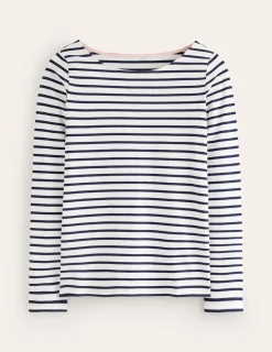 T-Shirts & Tanks | Tops & Blouses-Boden Ella Long Sleeve Breton-Ivory, Navy Ivory,Navy