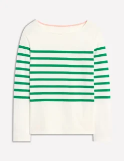 T-Shirts & Tanks | Tops & Blouses-Boden Ella Long Sleeve Breton-Ivory, Rich Emerald Ivory,RichEmerald