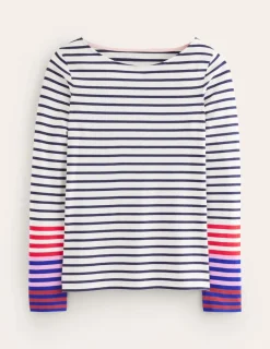 T-Shirts & Tanks | Tops & Blouses-Boden Ella Long Sleeve Breton-Ivory, French Navy Multi Cuff Ivory,FrenchNavyMultiCuff