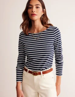 T-Shirts & Tanks | Tops & Blouses-Boden Ella Long Sleeve Breton-Navy, Ivory Navy,Ivory