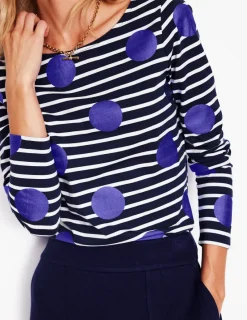 T-Shirts & Tanks | Tops & Blouses-Boden Ella Long Sleeve Breton-Navy, Ivory, Blue Spot Navy,Ivory,BlueSpot