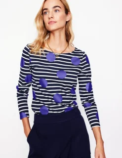 T-Shirts & Tanks | Tops & Blouses-Boden Ella Long Sleeve Breton-Navy, Ivory, Blue Spot Navy,Ivory,BlueSpot