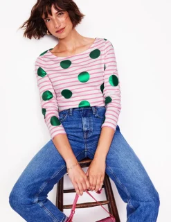 T-Shirts & Tanks | Tops & Blouses-Boden Ella Long Sleeve Breton-Pink, Ivory, Green Spot Pink,Ivory,GreenSpot