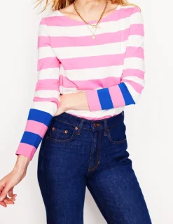 T-Shirts & Tanks | Tops & Blouses-Boden Ella Long Sleeve Breton-Pink Rose, Gallery Blue Cuff PinkRose,GalleryBlueCuff