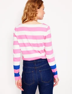T-Shirts & Tanks | Tops & Blouses-Boden Ella Long Sleeve Breton-Pink Rose, Gallery Blue Cuff PinkRose,GalleryBlueCuff