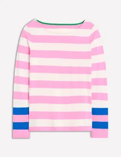 T-Shirts & Tanks | Tops & Blouses-Boden Ella Long Sleeve Breton-Pink Rose, Gallery Blue Cuff PinkRose,GalleryBlueCuff