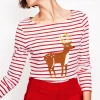T-Shirts & Tanks | Tops & Blouses-Boden Ella Long Sleeve Breton-Red, Reindeer Stripe Red,ReindeerStripe