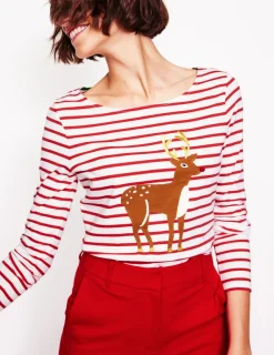 T-Shirts & Tanks | Tops & Blouses-Boden Ella Long Sleeve Breton-Red, Reindeer Stripe Red,ReindeerStripe