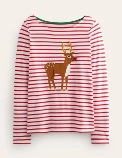 T-Shirts & Tanks | Tops & Blouses-Boden Ella Long Sleeve Breton-Red, Reindeer Stripe Red,ReindeerStripe