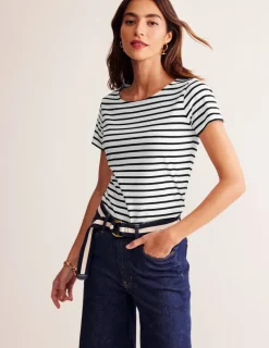 Nightwear & Lougewear | T-Shirts & Tanks-Boden Ella Short Sleeve Breton-Ivory, Black Ivory,Black