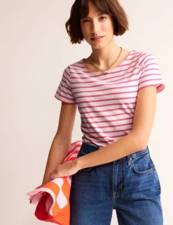 Tops & Blouses | T-Shirts & Tanks-Boden Ella Short Sleeve Breton-Ivory, Pink Ivory,Pink