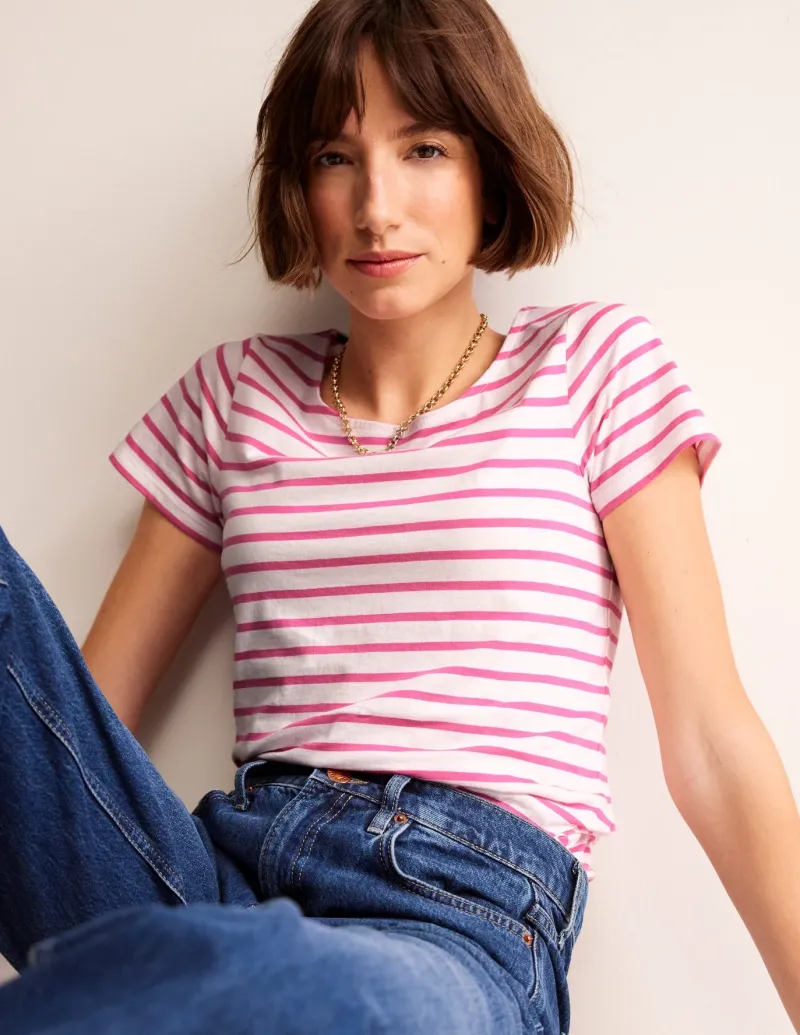 Tops & Blouses | T-Shirts & Tanks-Boden Ella Short Sleeve Breton-Ivory, Pink Ivory,Pink