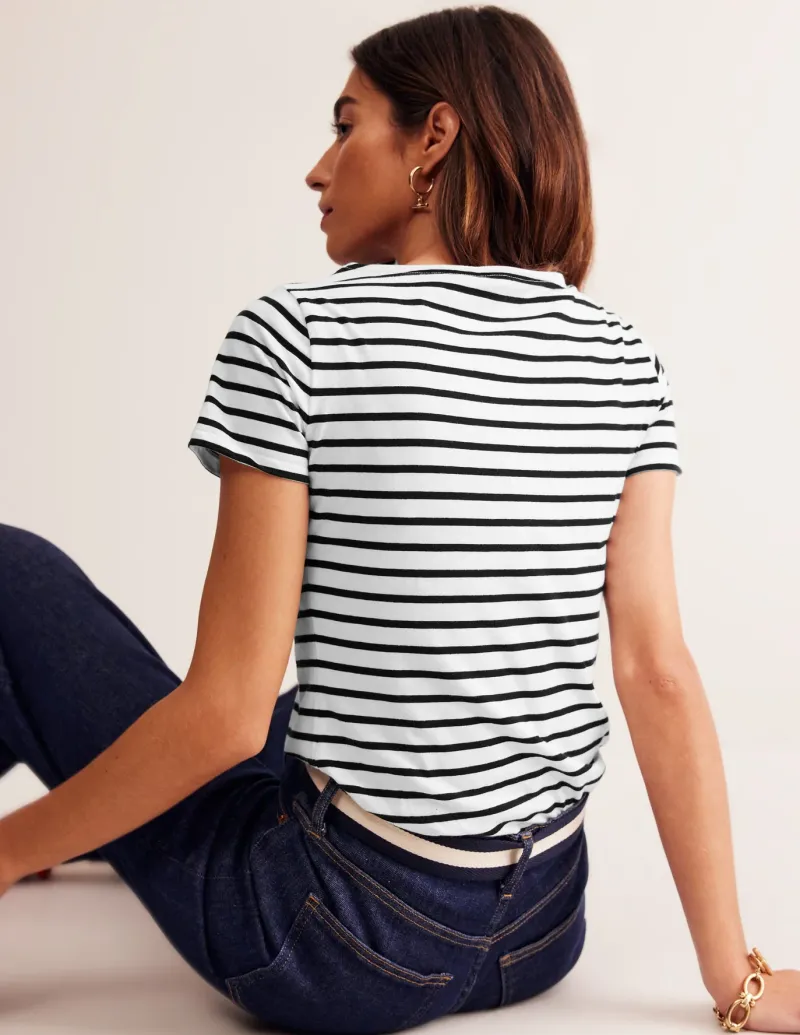 Nightwear & Lougewear | T-Shirts & Tanks-Boden Ella Short Sleeve Breton-Ivory, Black Ivory,Black