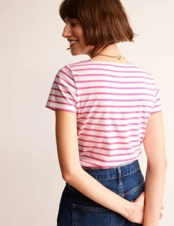 Tops & Blouses | T-Shirts & Tanks-Boden Ella Short Sleeve Breton-Ivory, Pink Ivory,Pink