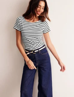 Nightwear & Lougewear | T-Shirts & Tanks-Boden Ella Short Sleeve Breton-Ivory, Black Ivory,Black