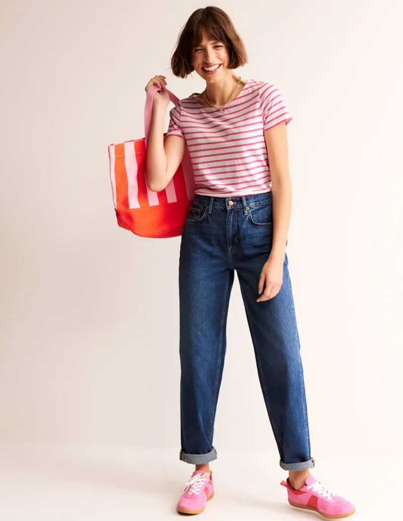 Tops & Blouses | T-Shirts & Tanks-Boden Ella Short Sleeve Breton-Ivory, Pink Ivory,Pink