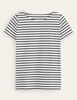 Nightwear & Lougewear | T-Shirts & Tanks-Boden Ella Short Sleeve Breton-Ivory, Black Ivory,Black