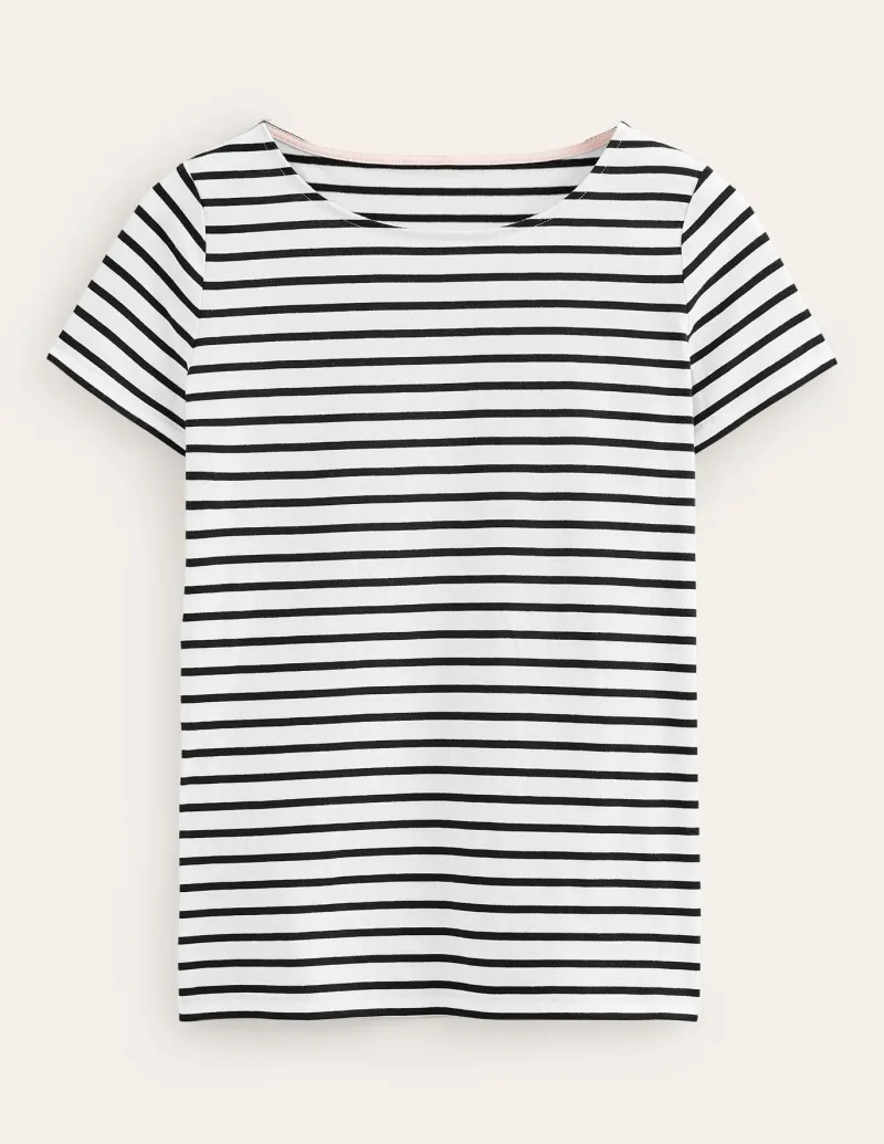 Nightwear & Lougewear | T-Shirts & Tanks-Boden Ella Short Sleeve Breton-Ivory, Black Ivory,Black