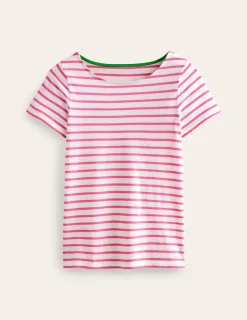 Tops & Blouses | T-Shirts & Tanks-Boden Ella Short Sleeve Breton-Ivory, Pink Ivory,Pink