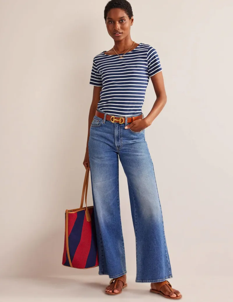 Nightwear & Lougewear | T-Shirts & Tanks-Boden Ella Short Sleeve Breton-Navy, Ivory Navy,Ivory
